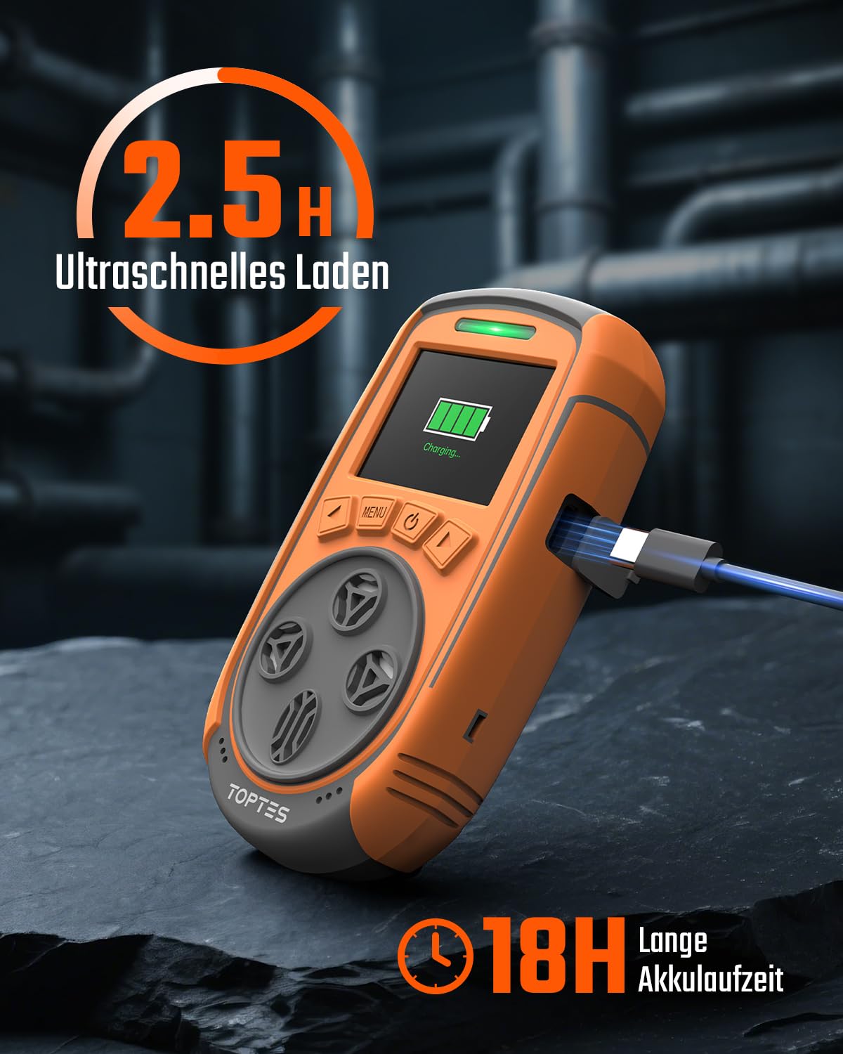 TopTes Guard-863Pro 4-Gas-Messgerät für H₂S, CO, LEL und O₂, mit TFT-Farbdisplay, verbessertem O₂-Sensor (5 Jahre Lebensdauer), USB-Datenausgabe, 18 Std. Akkulaufzeit, zuverlässig für Arbeit & Zuhause