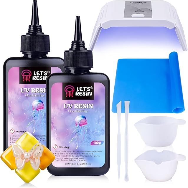 LET'S RESIN UV Resin Kit with Lamp, Upgraded 200g Crystal Clear&Low Odor UV Resin Kit, 36W UV Light, Silicone Mat, Ultraviolet Epoxy Resin Hard, UV Resin Starter Kit for Jewelry, Craft Decor
