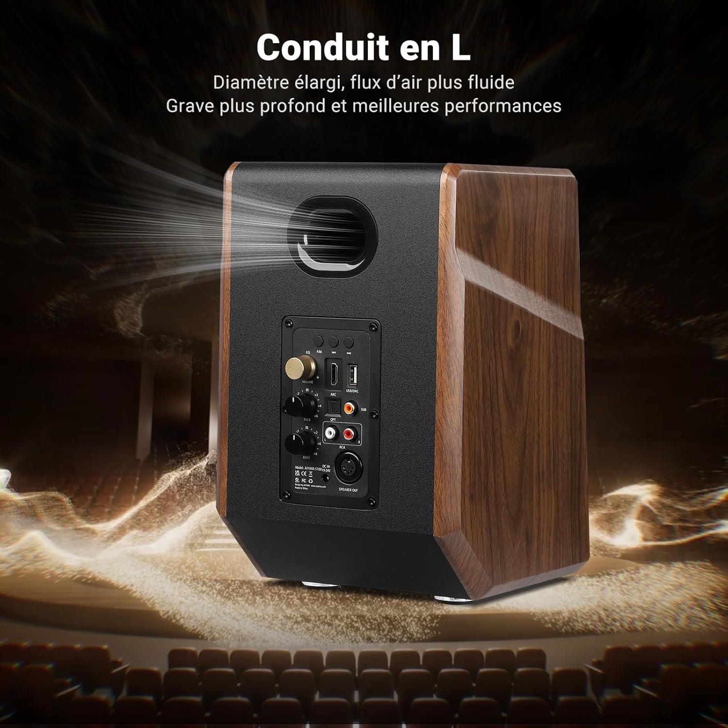 AIYIMA S700 Active Bluetooth Bookshelf Speakers，100W Powered TV Speakers with 5.25 Inch Woofer, with SUB Output,Bluetooth/Optical/ARC/RCA/USB Input for Home Audio, PC and TV