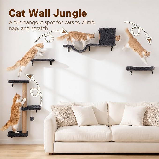 Mueble para gatos 6 en 1 mural gris madera natural miniatura 2