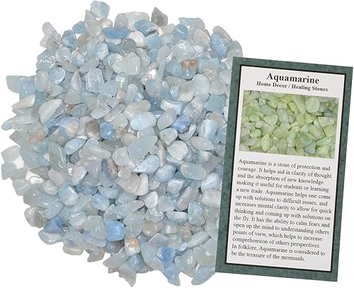 Miniatura 2 de Hypnotic Gems: 1/2 libra de chips de roca natural de aguamarina pulida con tarjeta de información, piedras pulidas para jarrones, fuentes, arte y