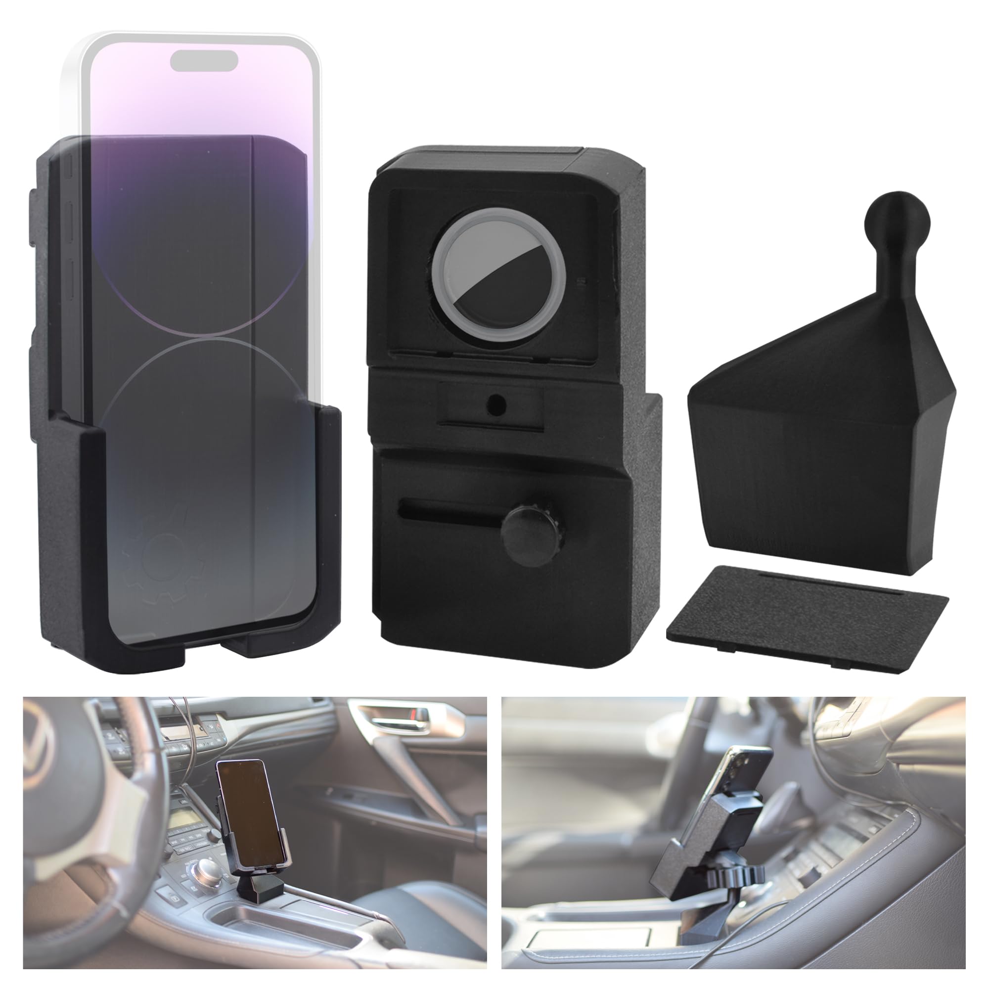 Cell Phone Mount for Lexus CT200H / Apple Air Tag Holder, Black