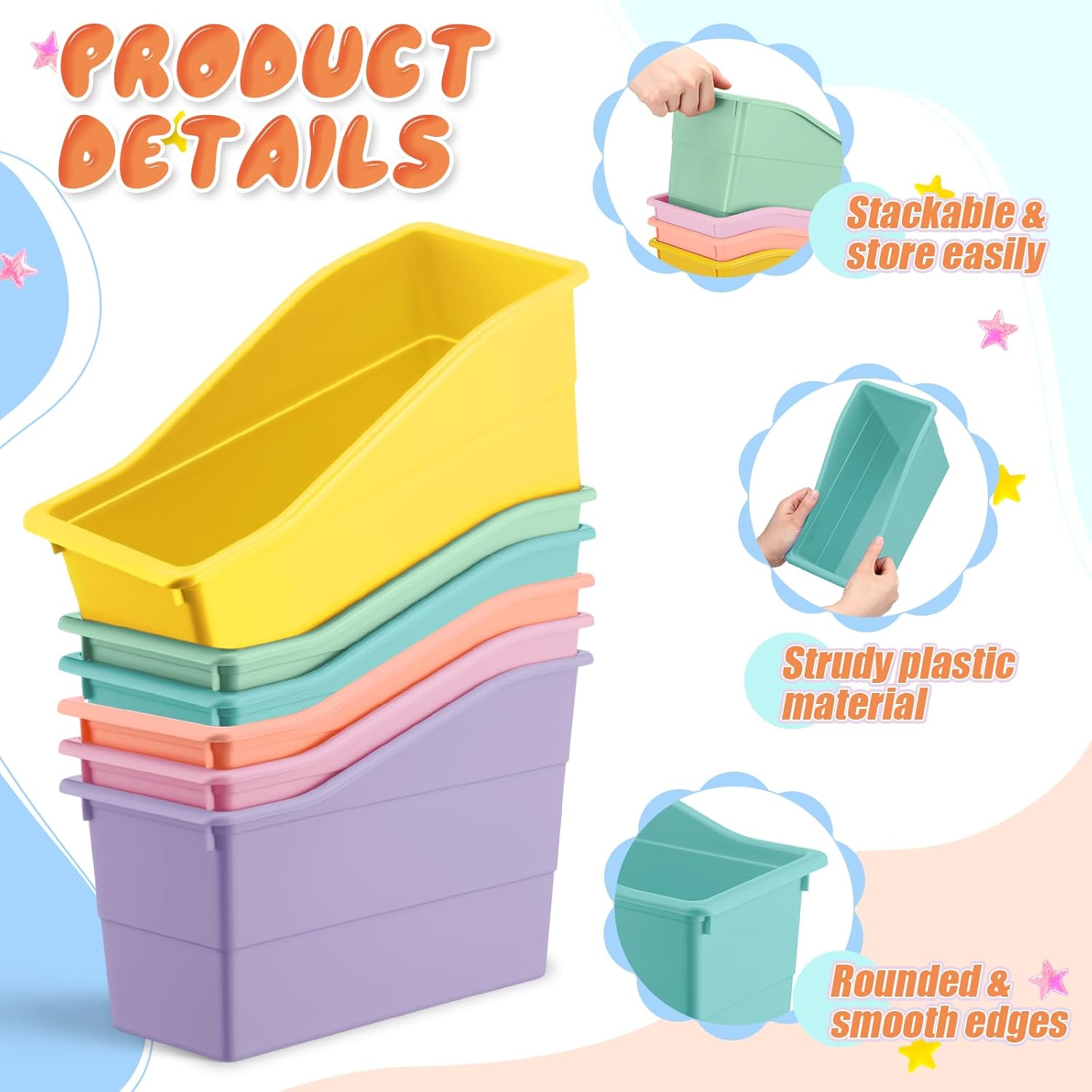 Affrolling 12 Packs Book Bins for Classroom Plastic Book Binder Holders Vertical Organizer Baskets Storage Boxes for Classroom Library Home Office Organization Stationery Supplies (Pastel Colors)