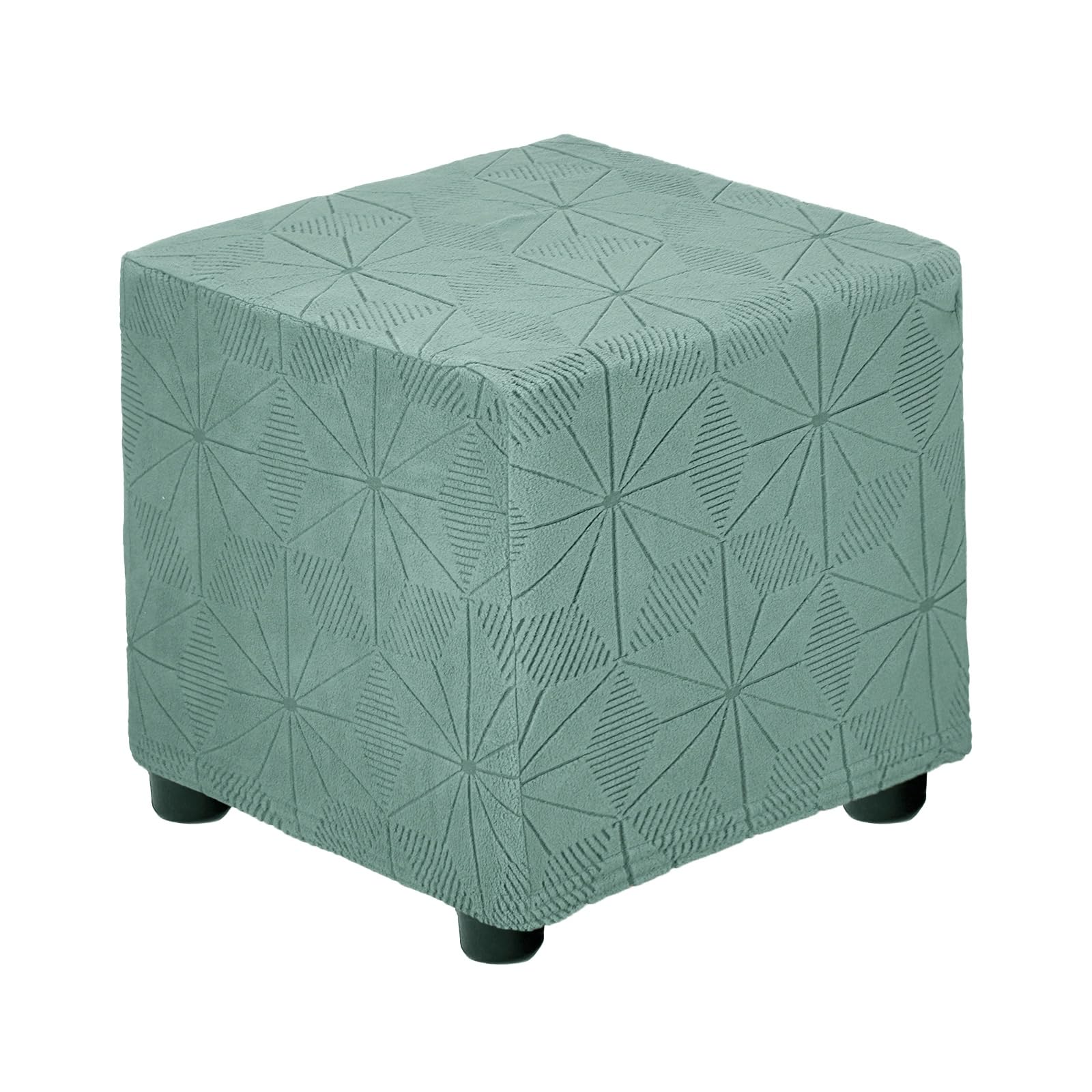 sourcing map Square Footstool Cover, Jacquard Polyester Stretch Footrest Slipcovers Footstool Protector for Living Room Bedroom Fit Length 68.6-81cm/27"-32", M-Large, Pine Green