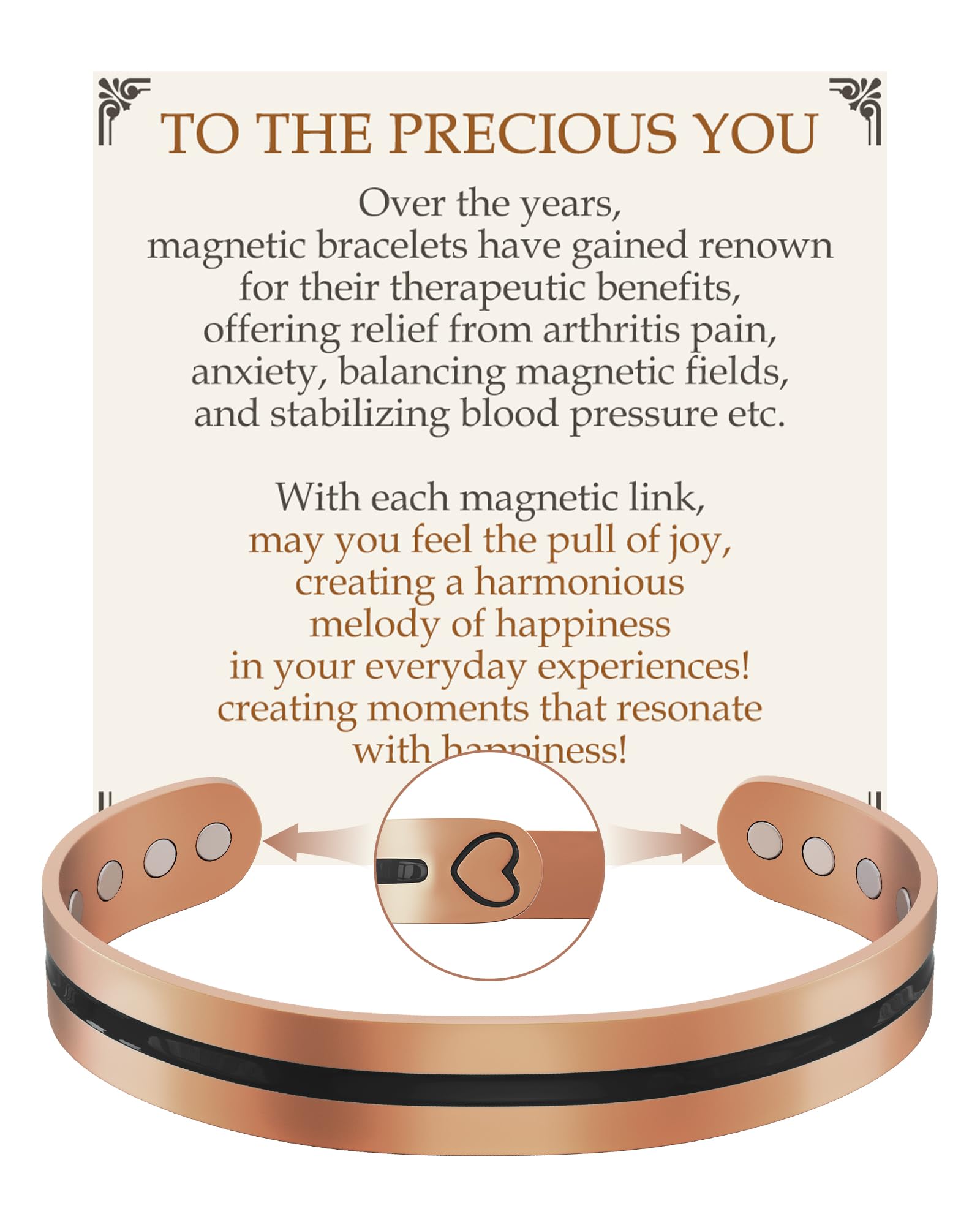 Feraco Pure Copper Bracelet for Men Women, Ultra Strength Magnetic Cuff Bangle for Men Women with 3500 Gauss Neodymium Magnets, 99.99% Copper Life Tree Jewelry, Adjustable
