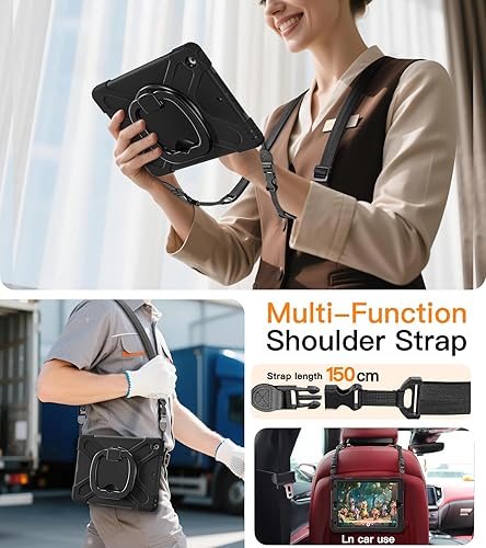 Miniatura 6 de BATYUE - Funda para iPad de 8 y 7 generación (iPad de 10.2 pulgadas) resistente con protector de pantalla, soporte giratorio, asa, soporte para tapa