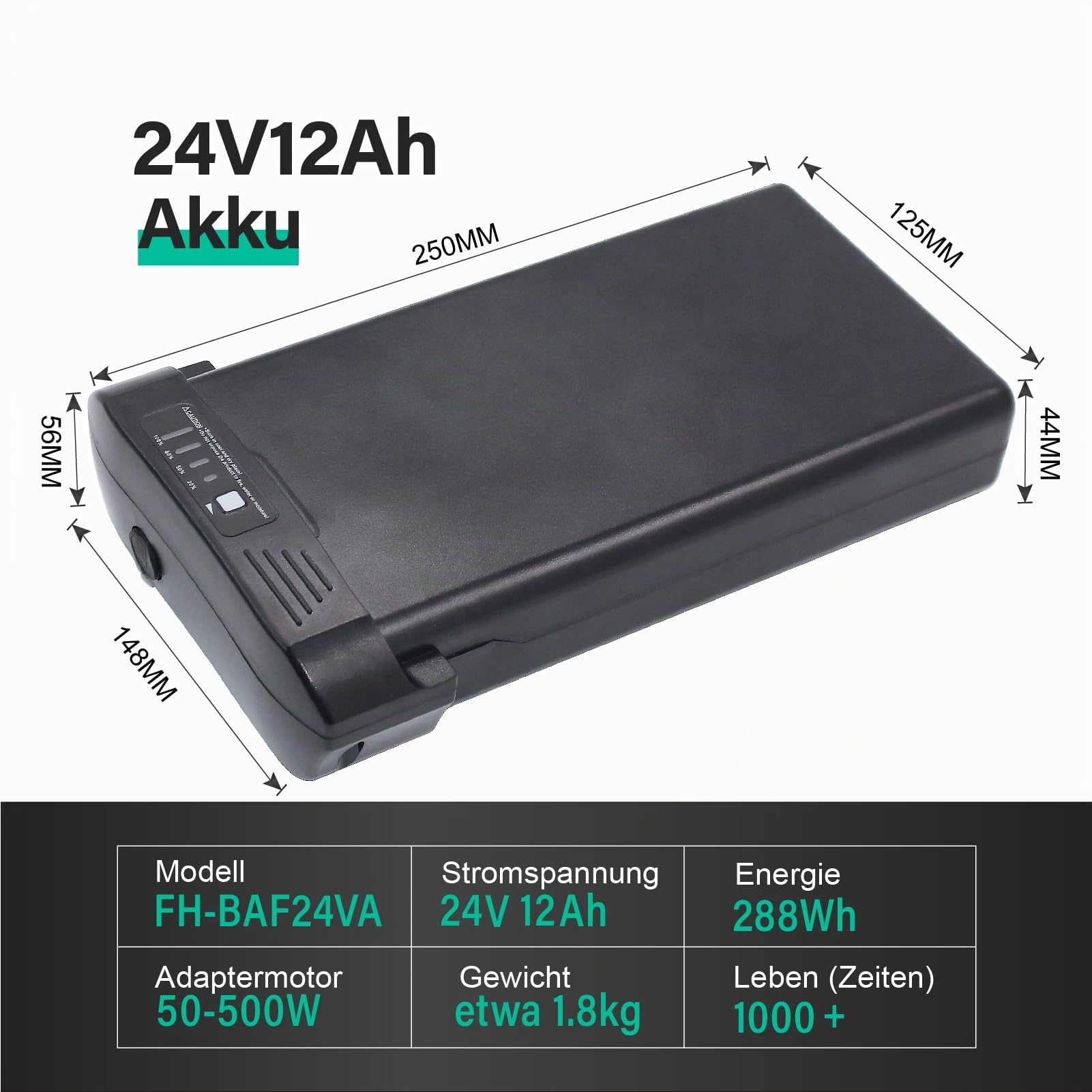 Batterie Ebike 24 V 12 Ah Noire pour Ansmann Mifa Or Bafang