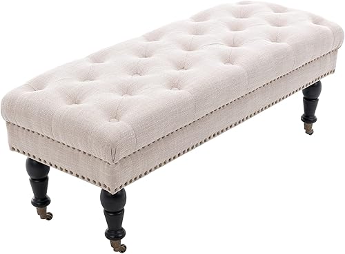 Miniatura 8 de DUOMAY Banco otomano moderno, banco otomano tapizado de sherpa blanco, con botones, para dormitorio, sala de estar, entrada, 45 pulgadas de ancho x