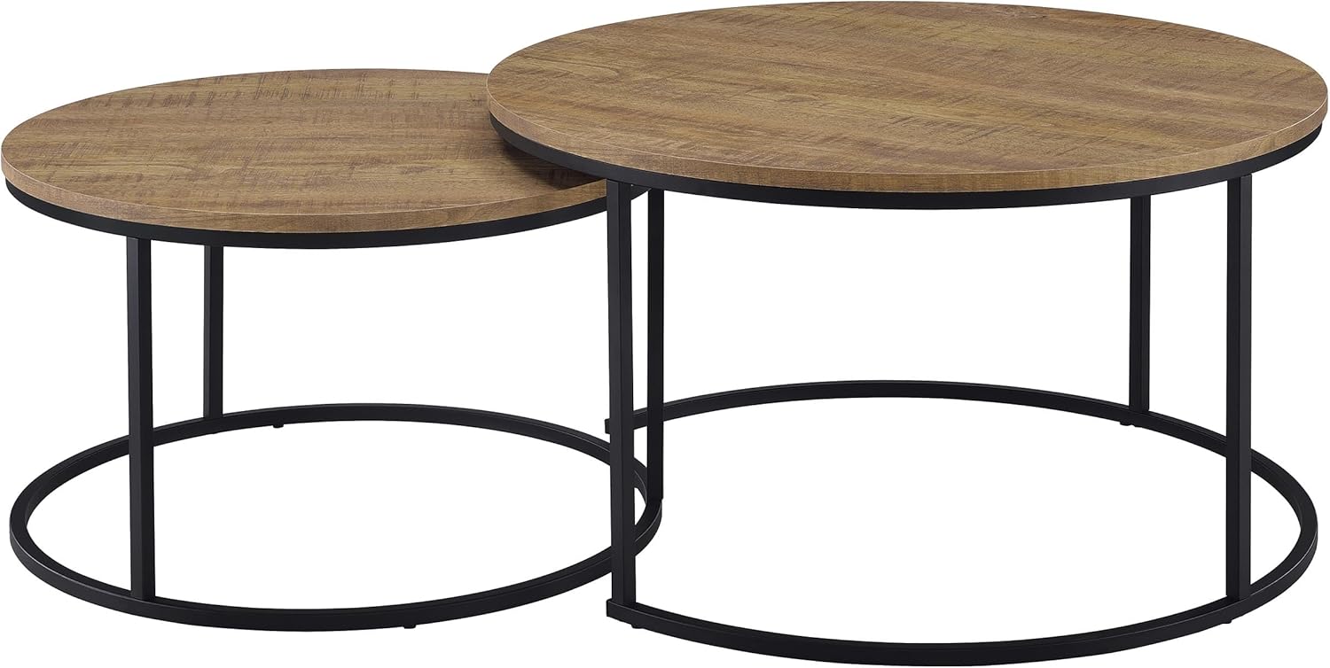 Coaster Home Furnishings - Lainey - 2-Piece Round Nesting Coffee Table Set with Layered Surfaces, Textured Grain and Open Bases - Living Room - Mango - 736030