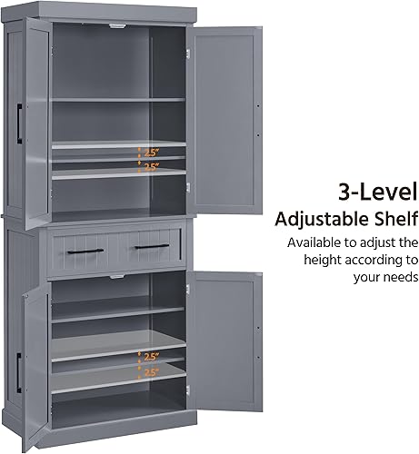 Miniatura 6 de Yaheetech Armario de almacenamiento de despensa de cocina con cajón, armarios de despensa de 72.5 pulgadas de alto con estantes ajustables y puertas