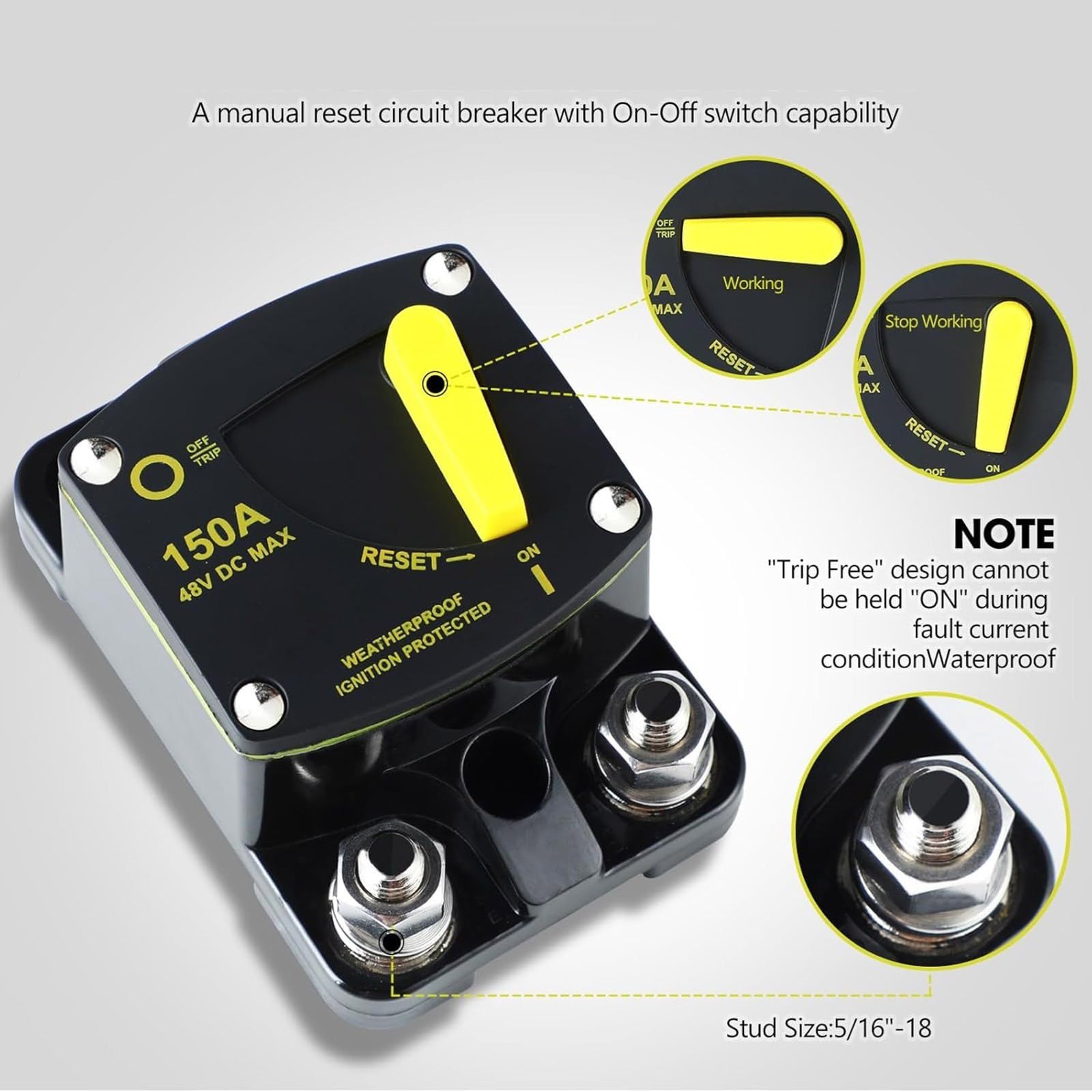 Interruttore ad alte prestazioni Reset Manuale Per Auto Camion Sound Marine Camper Sistemi solari Protezione della batteria