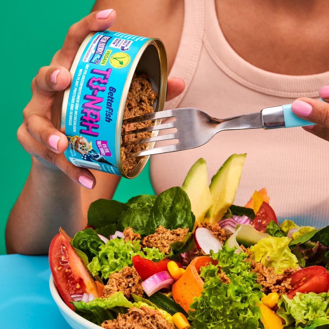 BettaF!sh TU-NAH - Repuesto para atún (6 x 140 g, sustituto vegano, rico en proteínas, Omega 3, vitamina B12, alternativa a pescado, sin soja, vegetariano