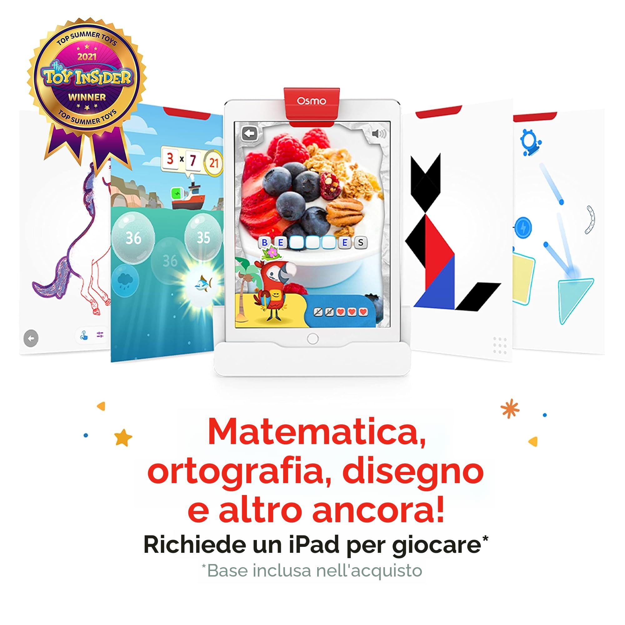 Osmo - Genius Starter Kit for iPad - 5 Educational Learning Games - Ages 6-10 - Math, Spelling, Creativity & More - STEM Toy iPad Base Included