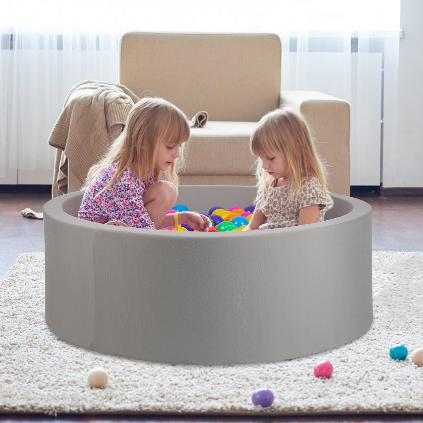 Foam Ball Pit For Toddlers - 47"x14" With 30D Memory Foam Pad, Includes Educational Posters (Balls Not Included)
