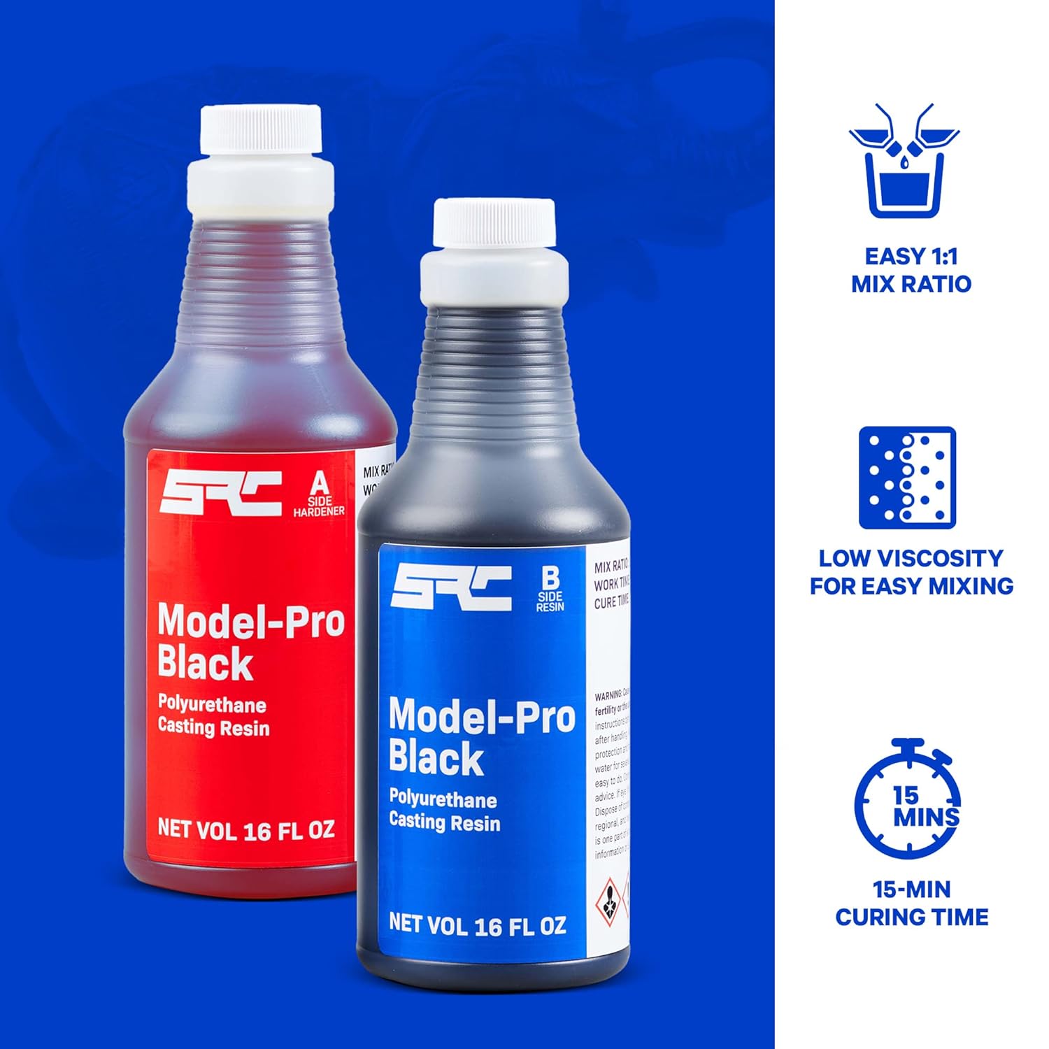 Model-Pro Black 32 Oz (16 Oz Part A + 16 Oz Part B) Resin Kit, Ideal for RTV Silicone Molds, Polyurethane Casting Resin for Models, Prototypes, Figurines, Jewelry and Proofing Molds