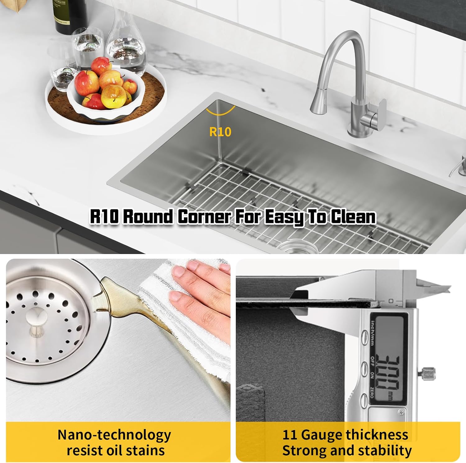 33x19 Inch Stainless Steel Kitchen Sink-Undermount Single Bowl Drop In Kitchen Sink Stylish And Modern Look Come With Bottom Grid,Silicon Mat And Drain Assembly Add Elegance & Enhance Usability