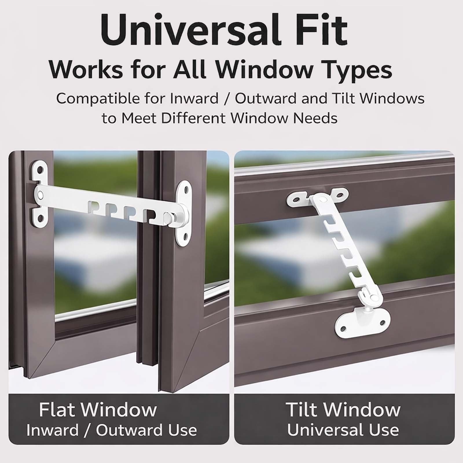 2 Stück Fensterfeststeller, 165mm Länge aus Stahl für Kippfenster, Fenster Kipp Regler, Verstellbarer Zuschlagschutz und Fensteröffnungsregler, Weiß