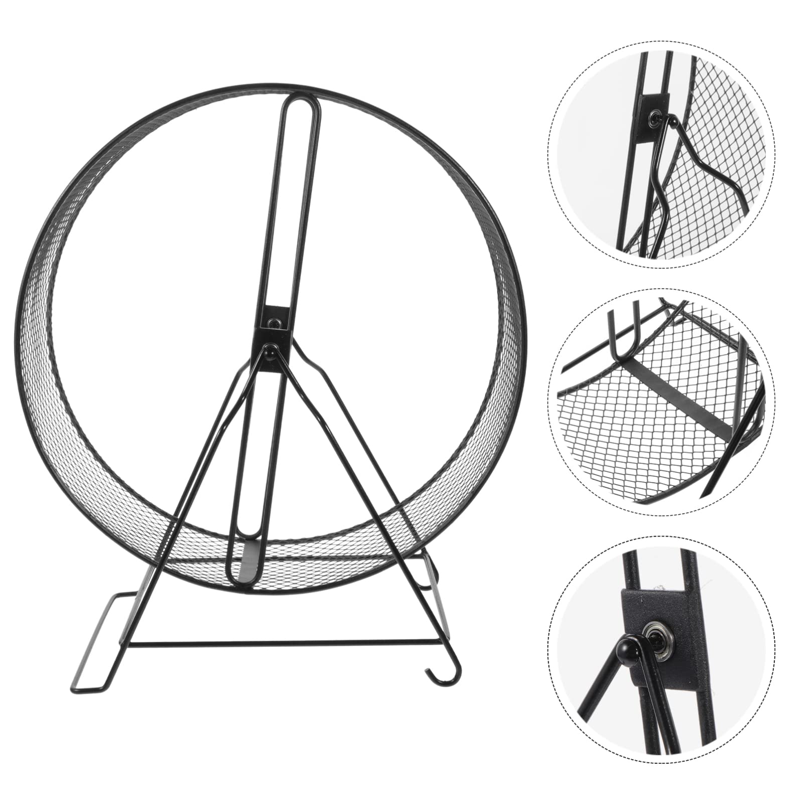 Roue de Hamster Silencieuse en Fer Noir, Jouet à Vis pour Petits Animaux | Support Inclus, Fonctionnement Discret, pour Hamster et Autres Petits Animaux, Accessoire Noir en Fer