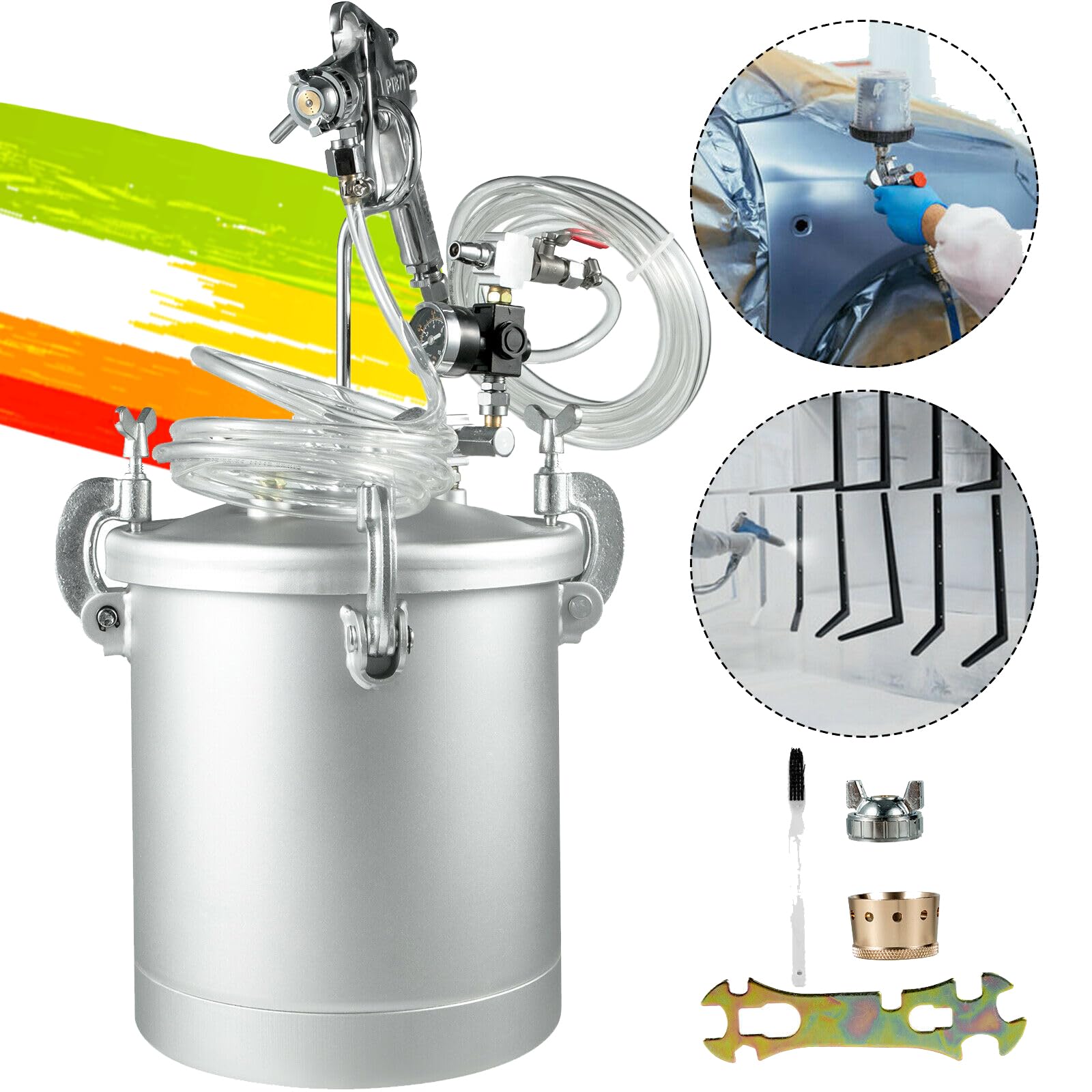 Pistola rociadora for tanque de pintura con alimentación a presión de galones, rociador for ollas de pintura a presión de 10L, 2 mangueras