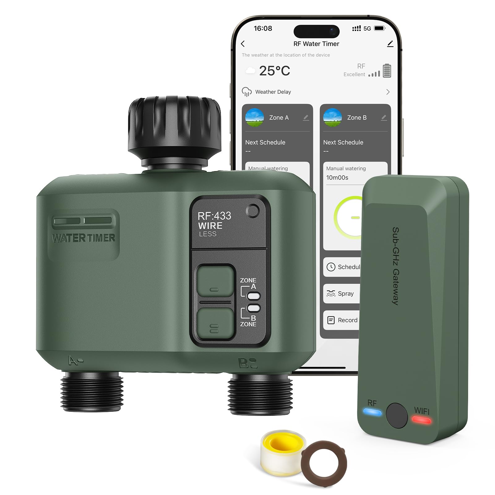 WiFi Water Timer 2 Zone for Garden Hose Smart Sprinkler Timer with 984ft RF Range