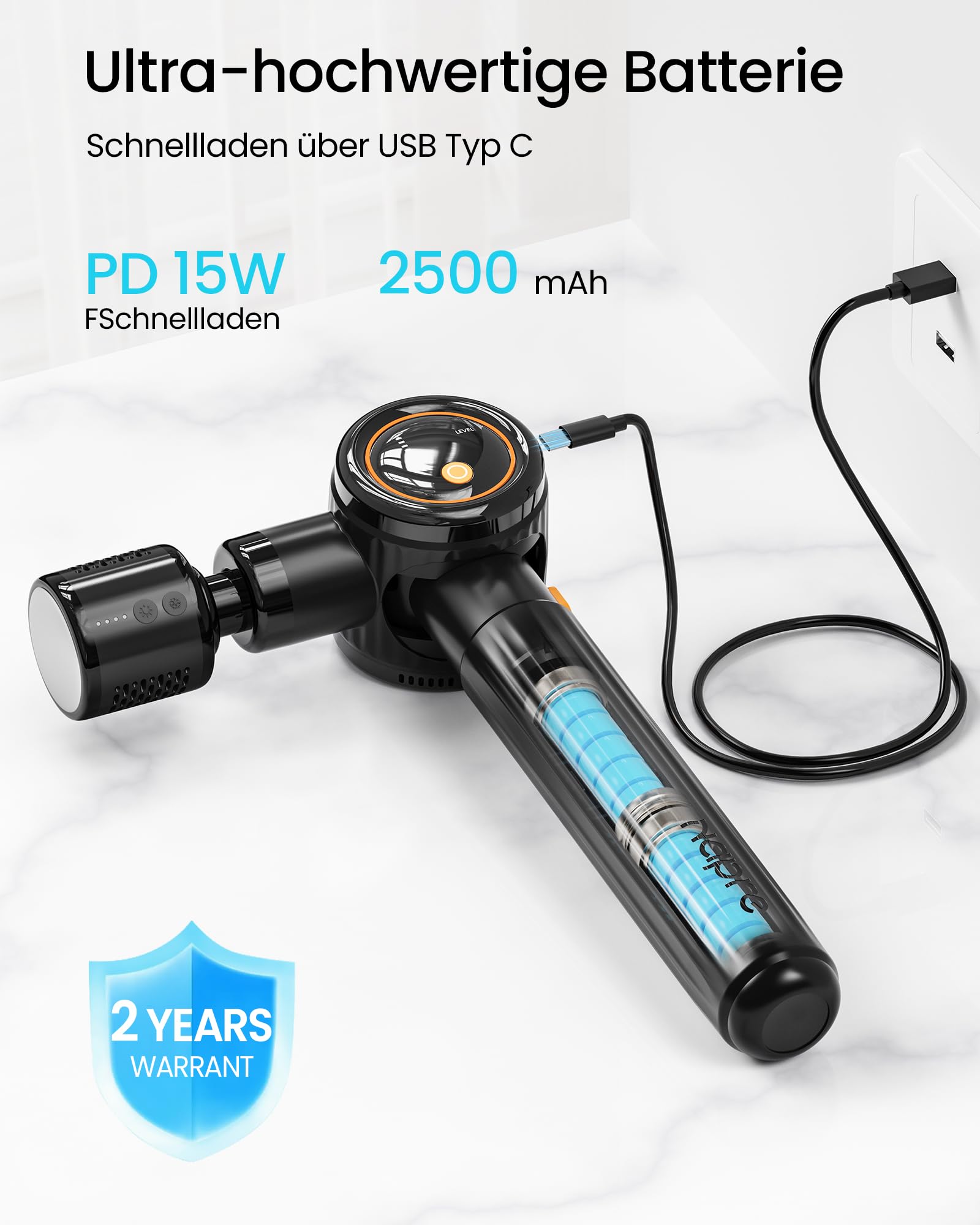 Massagepistole mit Wärme und Kälte,NAPRE Massage Gun Massage Pistole mit Verlängerungsgriff,Einstellbaren Winkeln,Muskel Percussion Massagegerät für Rücken,Nacken,Körper Entspannung,6 Köpfe & Koffer