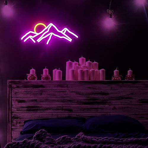 Miniatura 7 de Bonuci Letrero de neón con diseño de montañas y luna, amanecer y atardecer, alimentado por USB, luz de neón decorativa para decoración de pared,