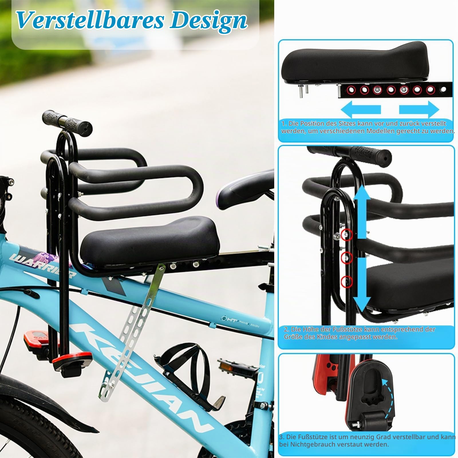 auvstar Kindersitz Fahrrad Vorne,Mountainbike Kindersitz,Kinder Fahrradsitz mit Pedalen,Fahrradsitz Kinder Vorne,Kinderfahrradsitz für Mountainbikes,Cityräder,Falträder