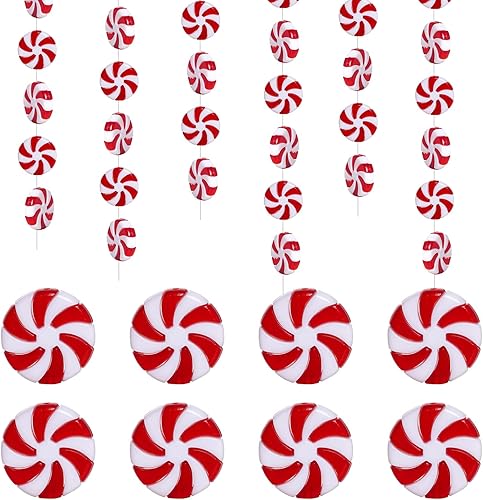 Miniatura 8 de obmwang 80 adornos de bastón de caramelo de Navidad, decoraciones de caramelo rojo y blanco, adornos colgantes para árbol de Navidad, adornos de