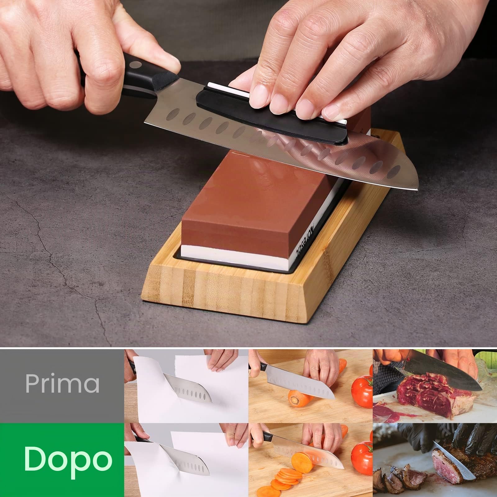 Aoresac Pietra per Affilare 4-in-1 Affilacoltelli Professionale 400/1000/3000/8000 con Guida Angolare, Pietra di Correzione, Base Bambù per Cucina