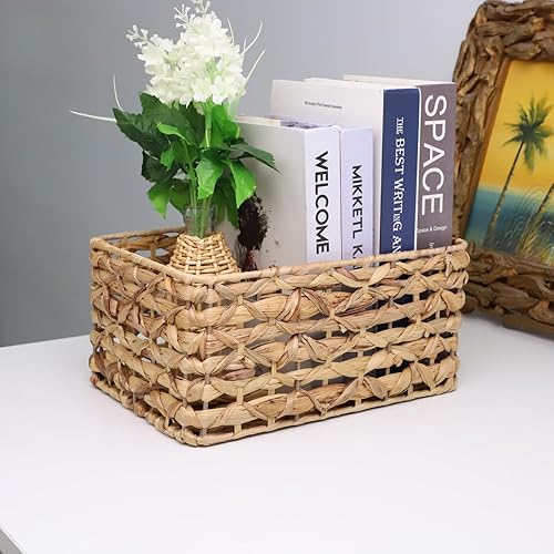 Miniatura 2 de YRMT - Cesta de almacenamiento de jacinto de agua de mimbre para organizar y organizar la canasta decorativa tejida para estantería, despensa,