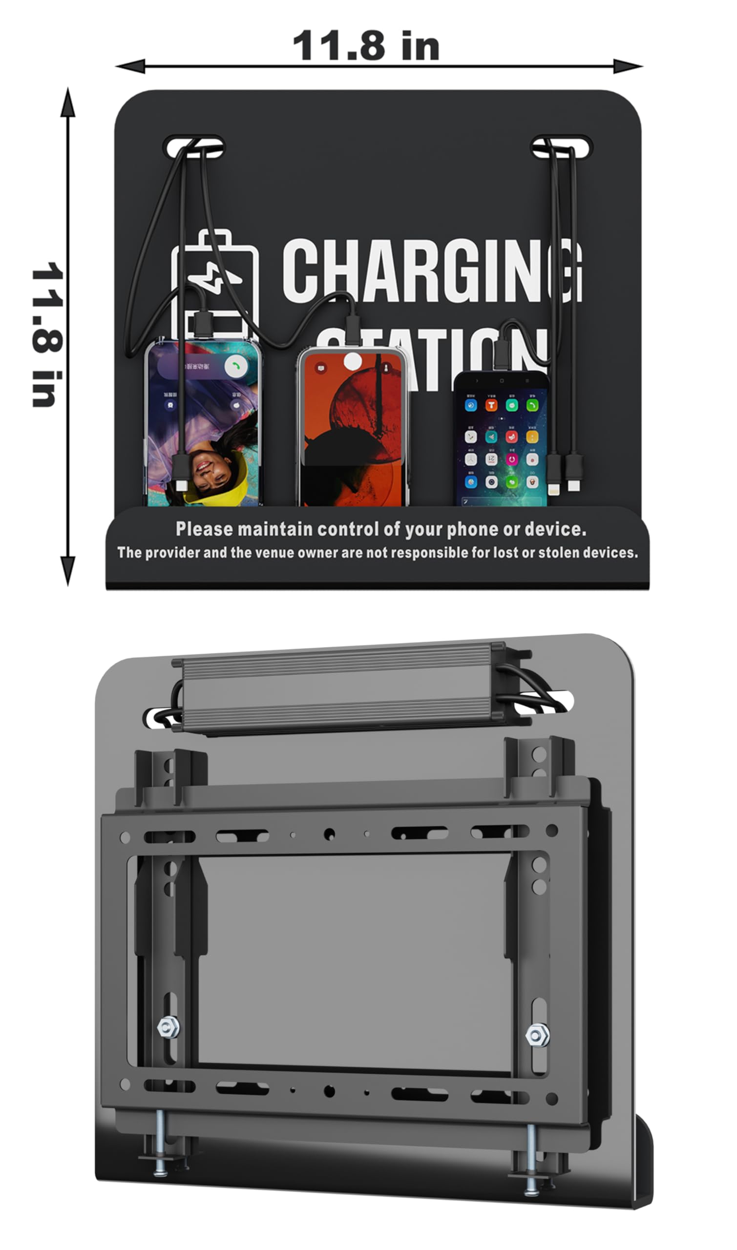 Mini estación de carga de teléfono celular de 6 puertos compatible con 3 tipos C, 2 Apple, 1 micro USB, ideal para hospital, ayuntamiento, refugio, banco, hotel, gimnasio, aeropuerto, estadio, parque,