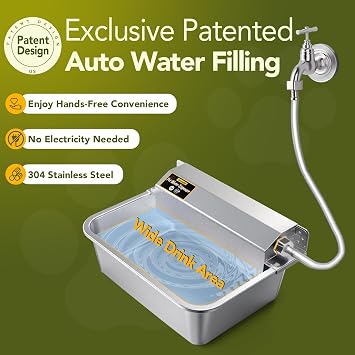 موزع المياه التلقائي للكلاب 2 غالون، 304 الفولاذ المقاوم للصدأ الكلب المياه السلطانية موزع للمزرعة الدجاج الحيوانات الأليفة داخلي وخارجي الكلب سقي الطاعم صالح 3/4 '' غت صنبور السيارات ملء منطقة الشرب واسعة