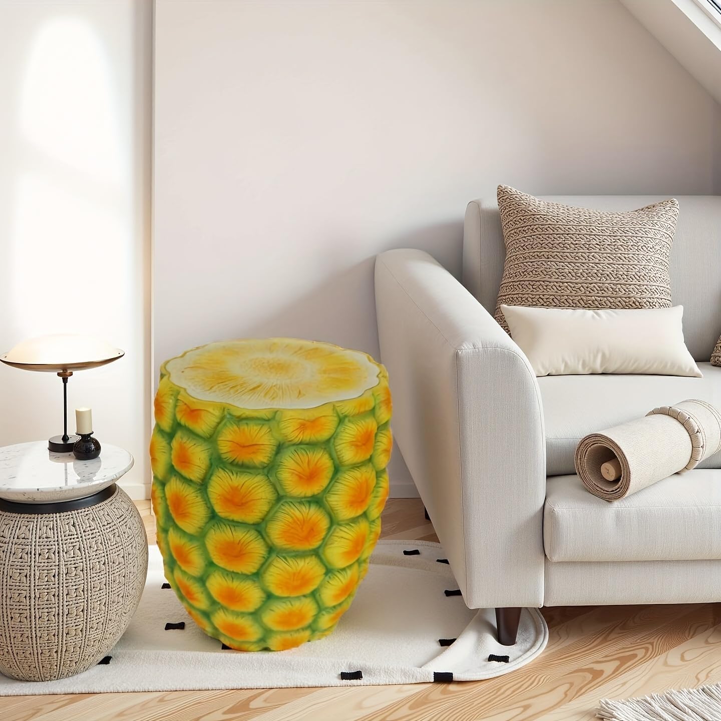 14" Pineapple Garden Stool, Oversized Resin Pineapple Stool Side Table & Plant Stand, Tropical Decorative Accent for Patio, Balcony, Garden, Poolside & Indoor Outdoor Decor