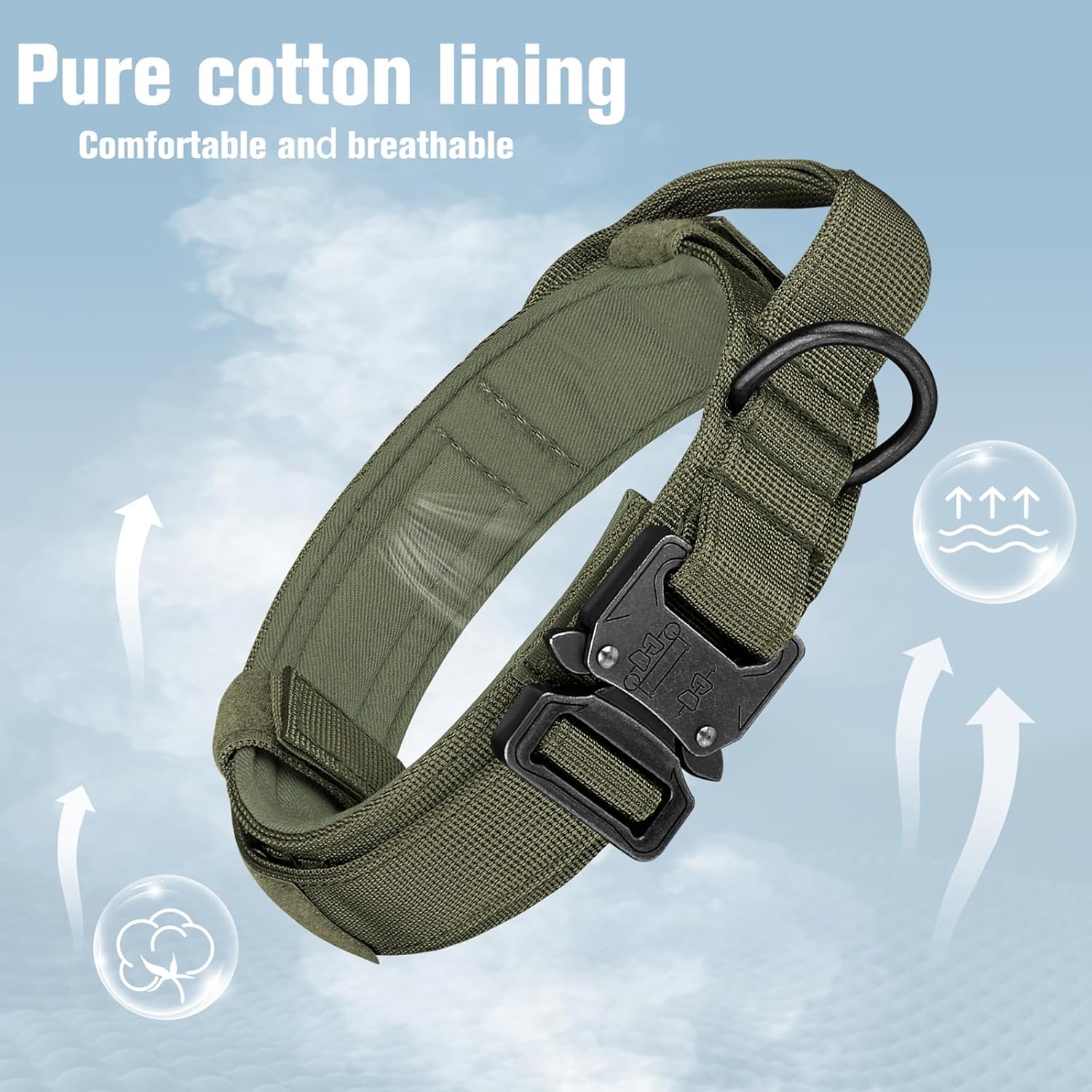 HYDEME Tactical Dog Collar Adjustable Nylon Collar with Control Handle and Heavy Metal Buckle for Medium and Large Dogs, with Patches&Airtags Case&Poop Bag Dispenser&Portable Bowl. (M, Green-Set)