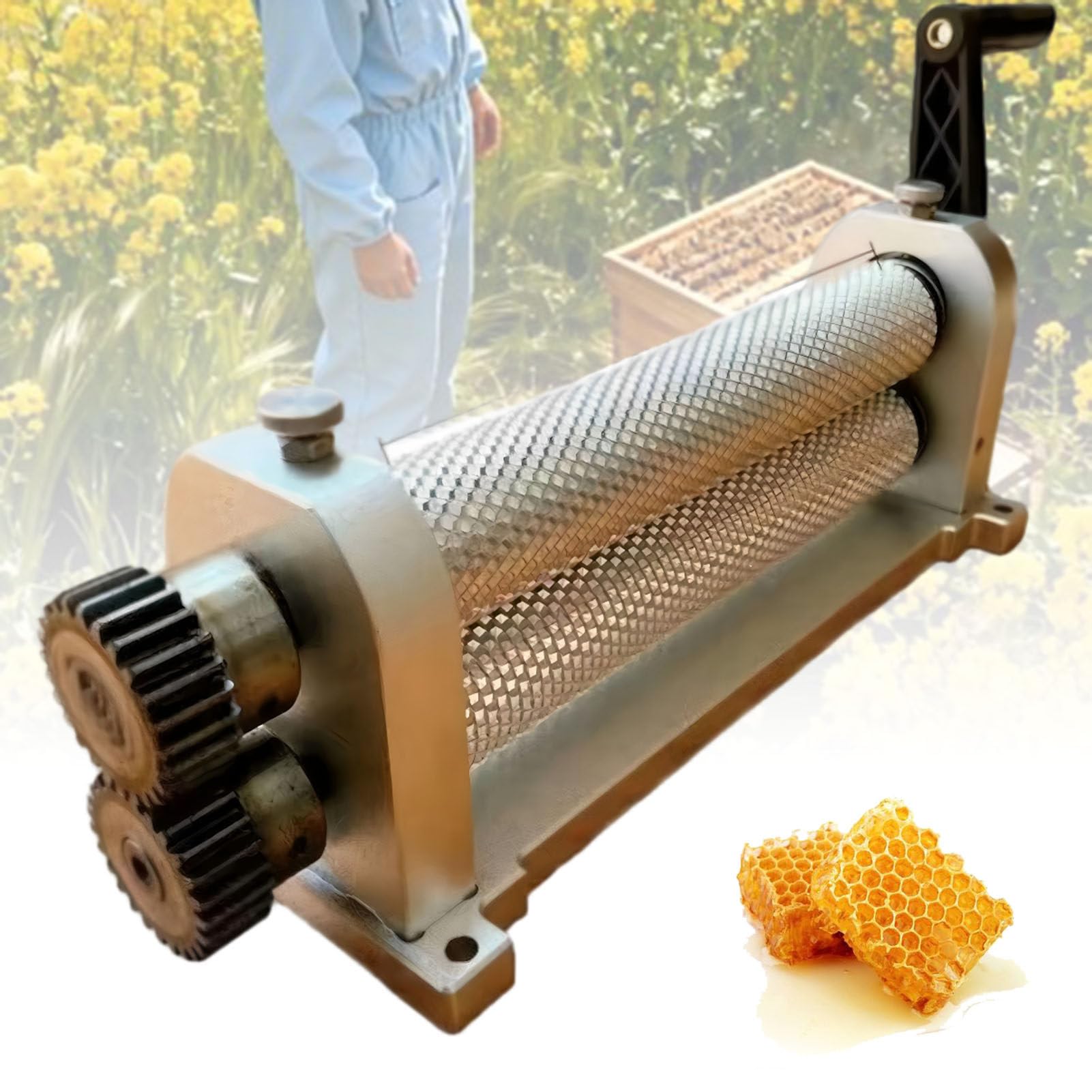 ExoticaBlend Manual Beeswax Comb Foundation Roller Mill Machine 50 x280mm Bee Wax Rollers Stamper Printing Machine Cell Size 4.9mm/5.1mm/5.4mm Optional 5.1mm