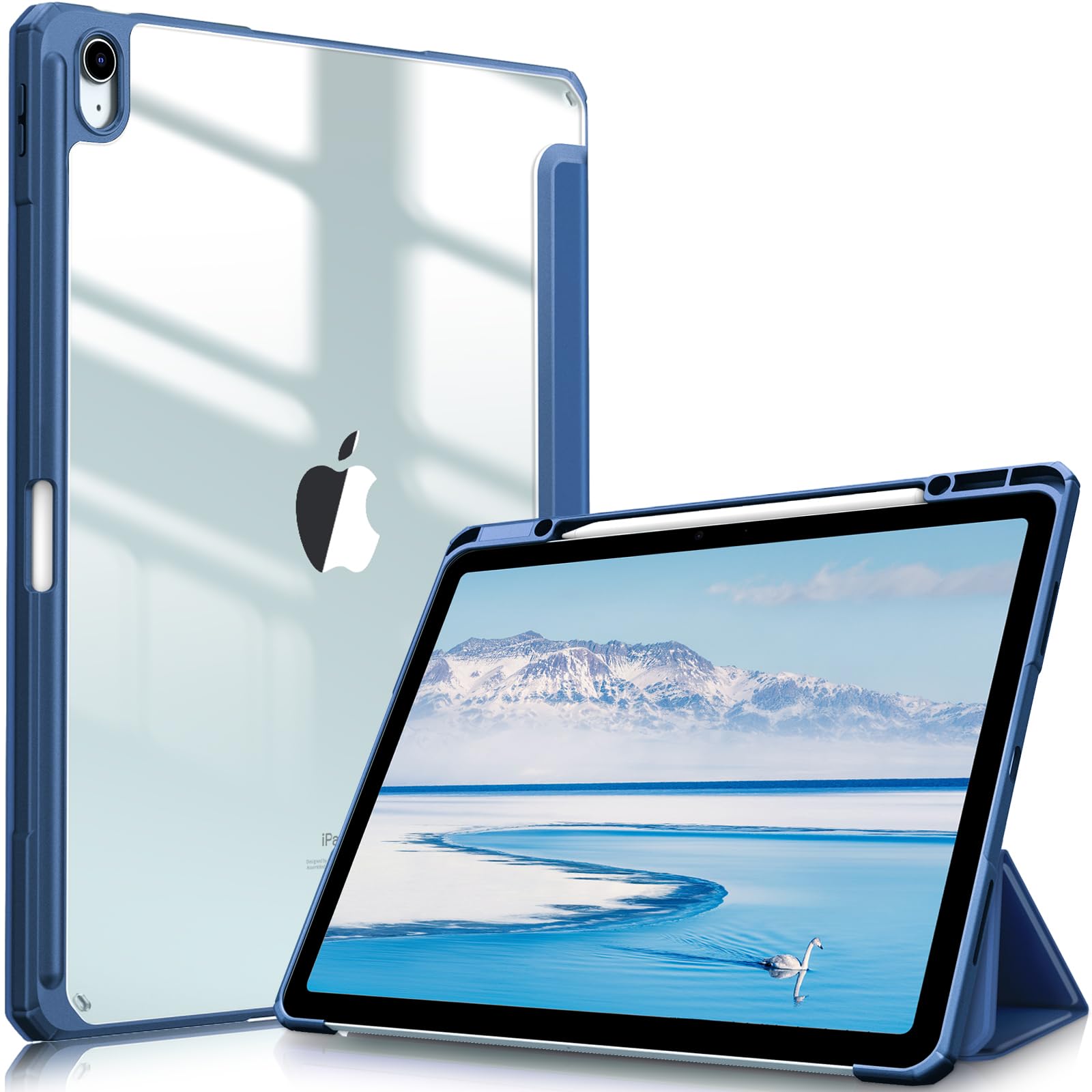 Fintie Hybrid Slim Case for iPad Air 13-inch (M3) 2025, (M2) 2024 - [Built-in Pencil Holder] Shockproof Cover with Clear Transparent Back Shell, Navy