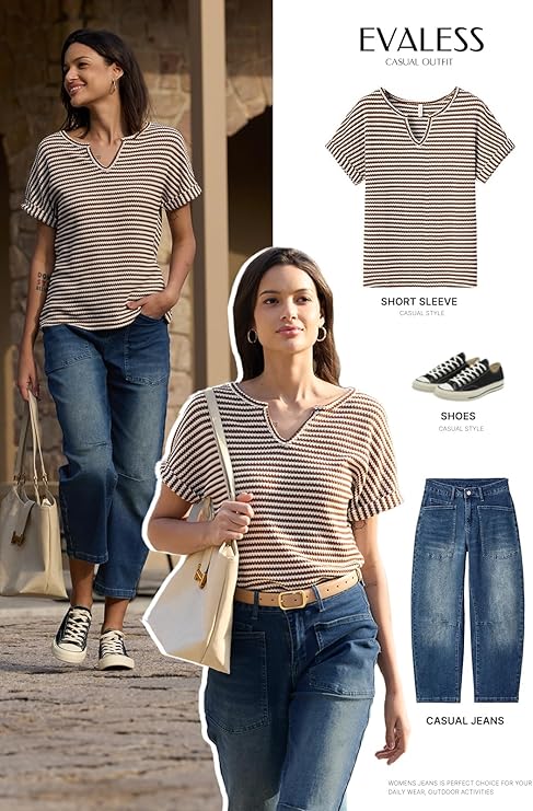 Trendy Summer Striped V-Neck T-Shirt | Casual & Dressy