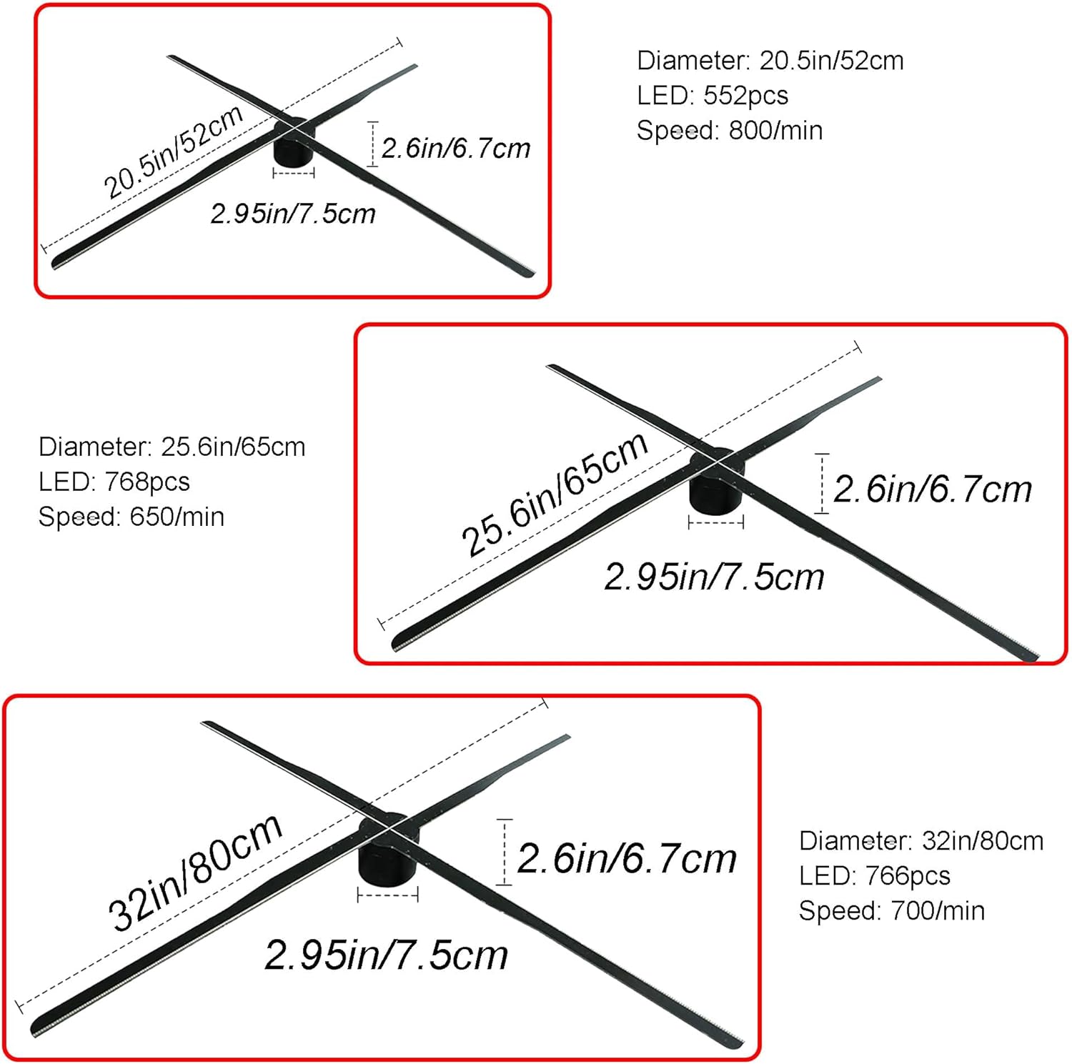 80cm (32Inches) 4-Blade Ultra-Large 3D Hologram Fan, HD LED Holographic Spinning Projector Display, Transparent Projection for Events and Shopping Malls