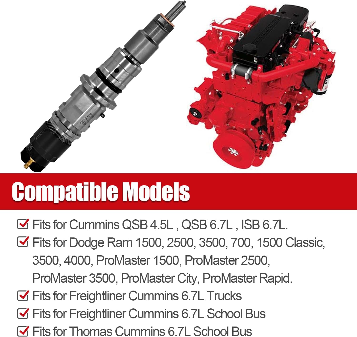 5254261 5254261PX 0445120177 Diesel Fuel Injector Fits for Dodge Cummins QSB 4.5L QSB ISB 6.7L for Ram 2500 3500 1500 700 4000 Freightliner Trucks Thomas School Bus# NO CORE