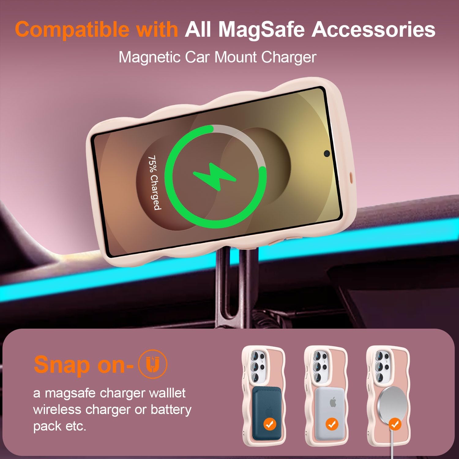 UEEBAI Magnetic for Samsung Galaxy S25 Ultra 5G Case, Cute Cover Compatible with MagSafe, Transparent Clear Wave Design Wavy Frame Matte Phone Case- Pink - Image 2