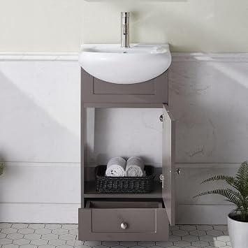 18 Inch Small Bathroom Vanity with Sink, Modern Bath Vanities Combo with White Countertop,Narrow Cabinet for Tiny Spaces 1 Door 1 Drawer