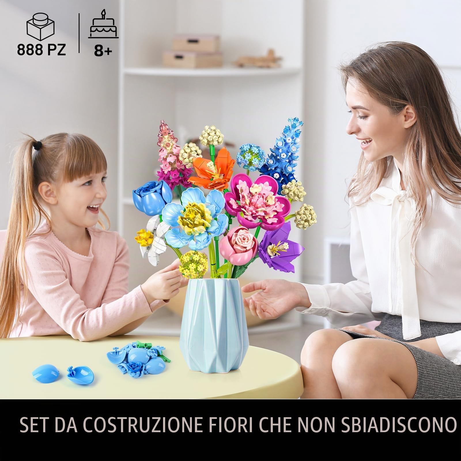 PLAXSOON 888 pezzi della collezione botanica di rose per la decorazione della casa, kit per la costruzione di fiori, regalo di San Valentino, festa
