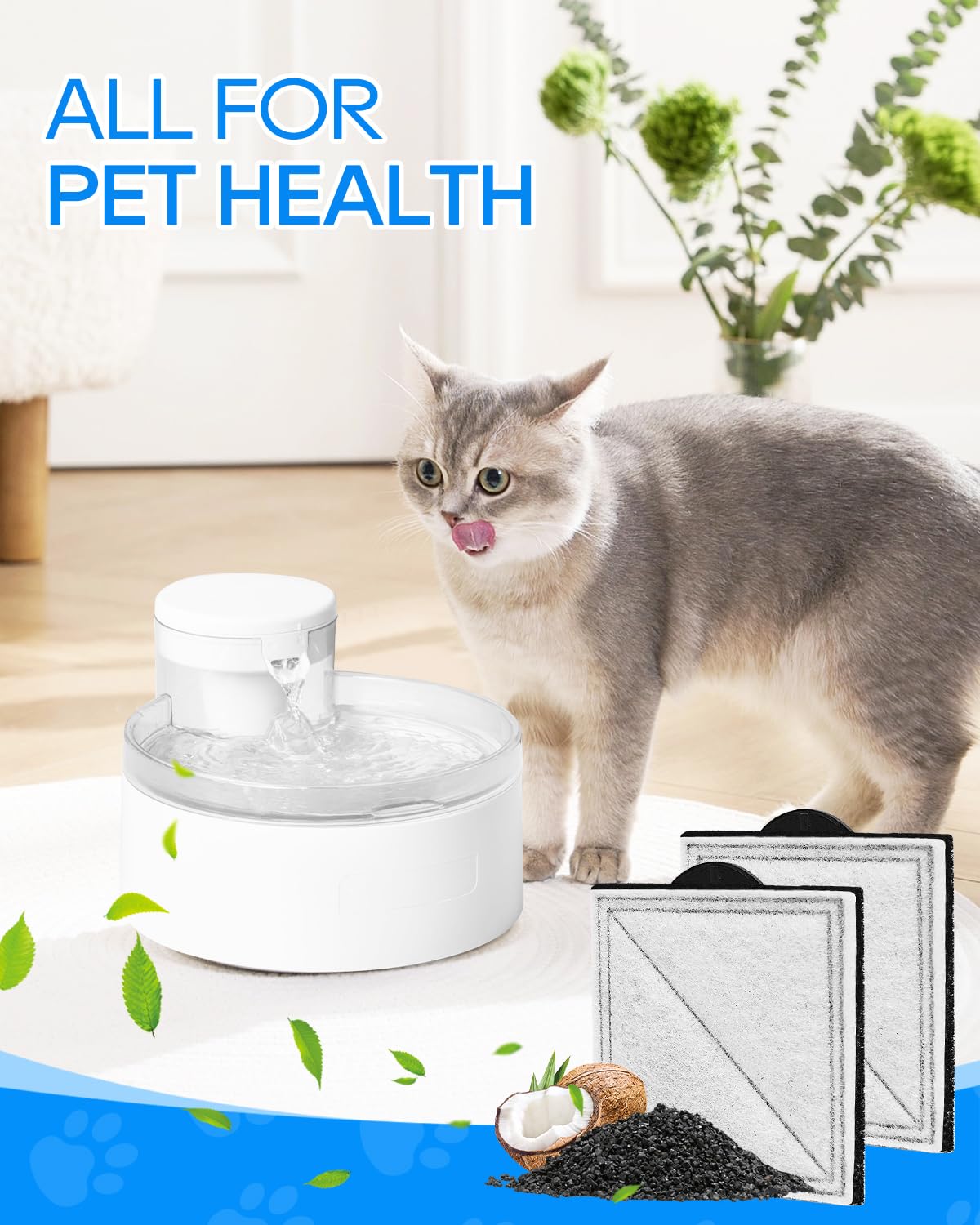 Paquete de 6 filtros de repuesto para fuente de gato compatibles con fuentes PetSafe Outlast sin bomba para mascotas, apto para fuente de agua Viva Cat de acero inoxidable, filtros