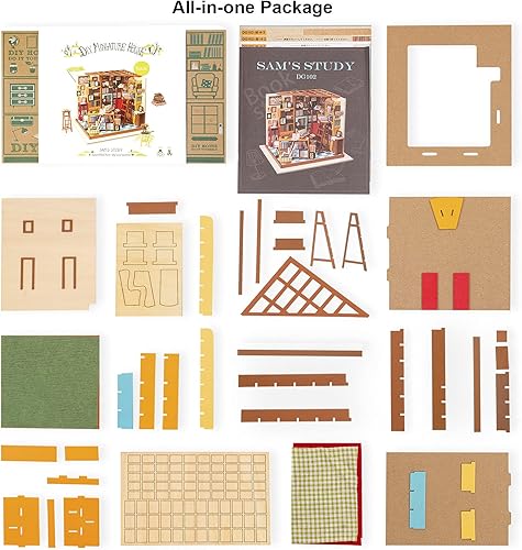 Miniatura 6 de Rolife Kit de casa de muñecas en miniatura para bricolaje, librería, kit de fabricación de habitaciones, mini biblioteca, kit de diorama de madera,