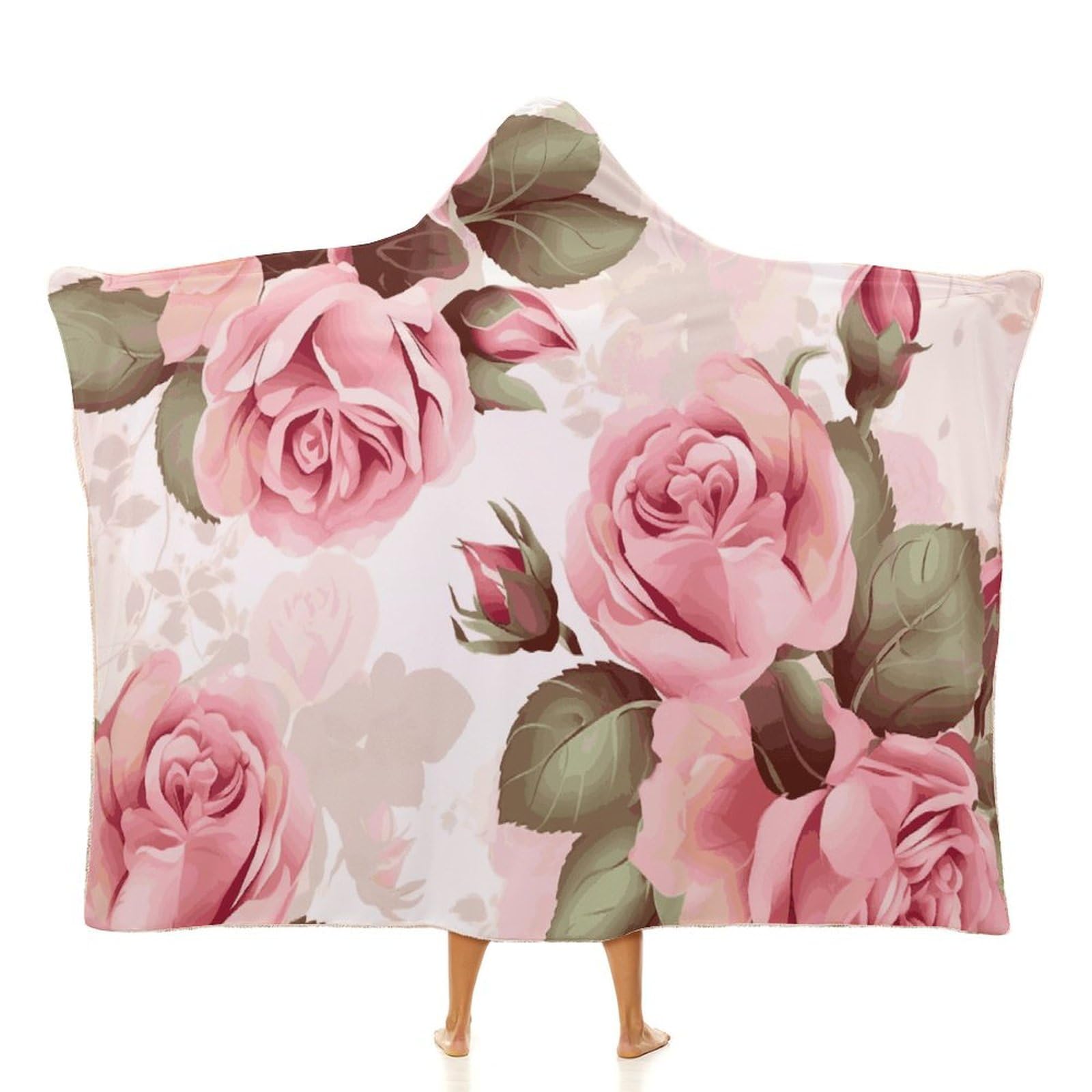 Cape à capuche imprimé floral pour bureau et voyage plaid rose 101x127 cm
