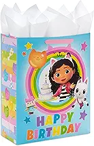 Gabby's Dollhouse 15" Extra Large Birthday Gift Bag with Tissue Paper (Blue and Pink Rainbow) for Kids, Grandchildren, Friends