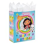 Hallmark Gabby\'s Dollhouse 15 Extra Large Birthday Gift Bag with Tissue Paper (Blue and Pink Rainbow) for Kids, Grandchildren, Friends