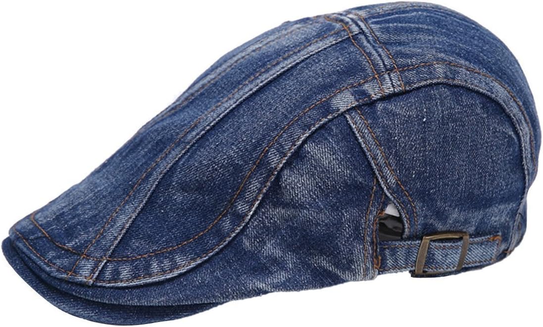 FSSTUD Men Vintage Denim Jean Newsboy Hat Cap Flat Cap Gatsby Ivy Caps Irish Hunting Hat Deep Blue