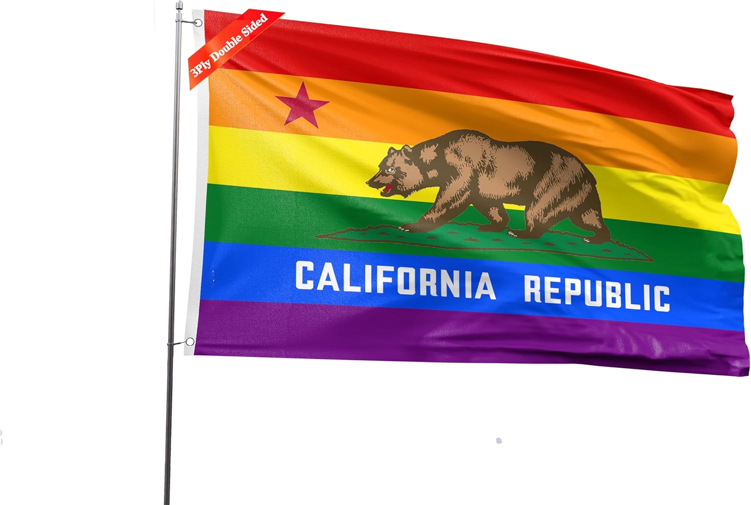 California State Pride Rainbow Flag 3x5ft Double Sided 3 Ply CA State Pride Flag LGBTQ+ Gay Banner Vivid Color Polyester With 2 Brass Grommets For Pride Month Events Parades Party Decor