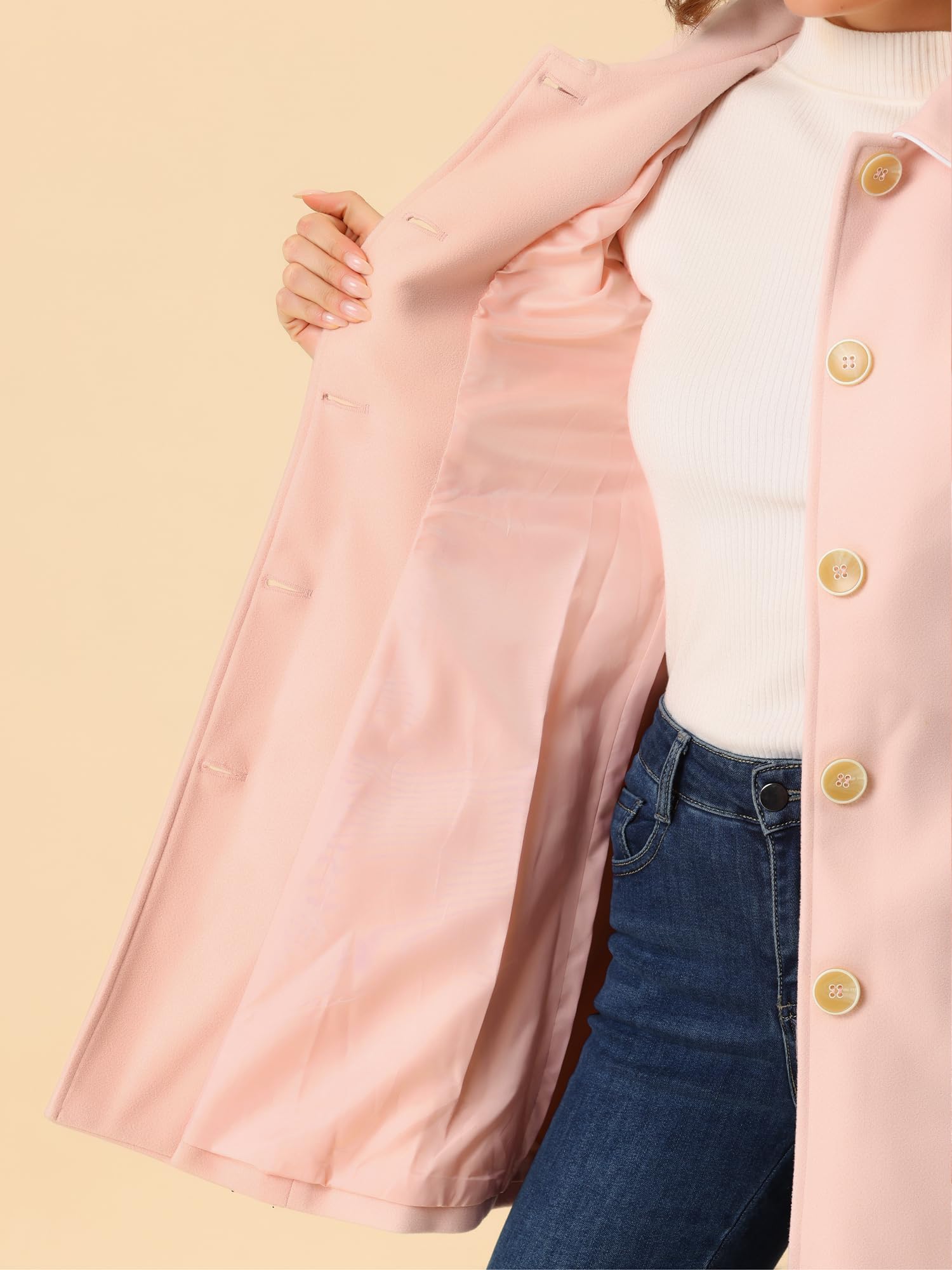 Allegra K Damen Winter Eleganter Kontrast Reverskragen Schwingermantel | Geeignet für Büro Shopping und Wochenendtreffen Kombinierbar mit Dünnem Pullover Nur Chemisch Reinigen